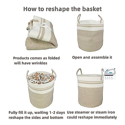 XUANGUO Cotton Rope Laundry Basket Hamper for Clothes Large Brown and White - color: brown and white, size: Regular