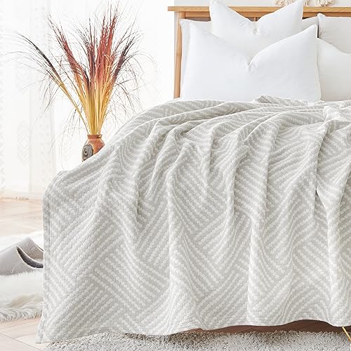 jinchan 100% Cotton Muslin Blanket Twin Boho Throw Blanket 50x60 Stone Gray - color: B. Square Grey, size: 50"x60"