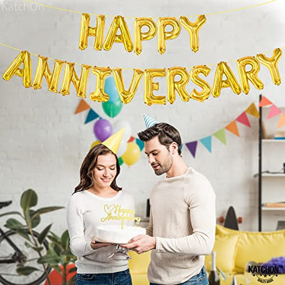 KatchOn Gold Happy Anniversary Balloons 16 Inch, Anniversary Decorations - style: Gold