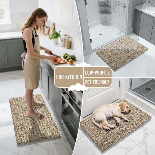 Yimobra Bathroom Rugs Sets 2 Piece, Super Absorbent Bath Mat Set,Pale Khaki - color: Pale Khaki, size: 32''x20''+24''x17''