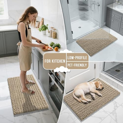 Yimobra Bathroom Rugs Sets 2 Piece, Super Absorbent Bath Mat Set,Pale Khaki - color: Pale Khaki, size: 32''x20''+24''x17''