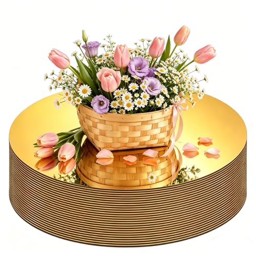26PCS Gold Round Mirror Plates for Centerpieces Tables, 8“ Flat Circle Mirror Tiles for Wedding Decorations, Round Mirror Candle Plates for Party Baby Shower Decor, Decorative Mirror Trays - size: 8inch