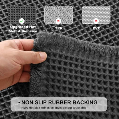 JIUZHEN Set of 2 Waffle Bath Mats Boho Bath Rugs 16"x24"+18"x30", Black - color: Black, size: 16"x24" + 18"x30"