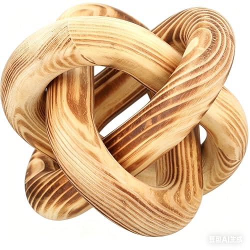 Wood Knot Chain Link Decor - 3 Link Boho Wooden Hand Carved Decorative Wooden Links Knots for Coffee Table Entryway Modern Farmhouse Shelf Decoration (Burn Color) - color: Burn Color