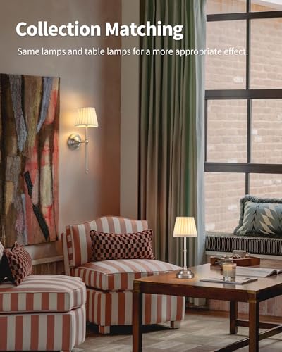 KDG Nickel Cordless Wall Sconces Set of 2, Beige Fabric LED Wall Lamp - color: Nickel + Beige Lampshde (2 Pack)