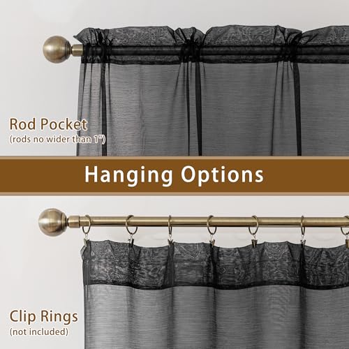 Black Sheer Curtains 108 Inches Extra Long Rod Pocket - color: Black, size: 42"W x 108"L (Pack of 2)