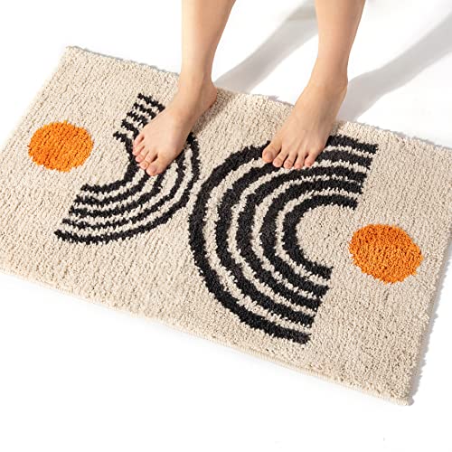 Boho Bathroom Rugs Non-Slip Abstract Bath Rugs Microfiber Cute Mat Black Washable for Tube/Washbasin/Toilet (Beige-Music, 20"X32") - color: Beige-music, size: 1'8" x 2'8" (Oblong)