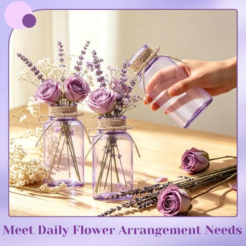 Mason Jar Glass Vases 6 Pack, Purple Flower Vase for Centerpieces - color: Purple