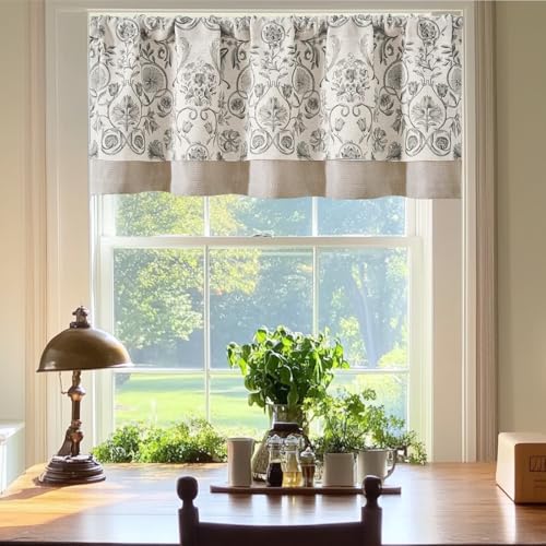 jinchan Linen Valance Kitchen Curtain 1 Panel 18 Inch Farmhouse Grey - color: *Vintage Grey, size: 50"W x 18"L (Pack of 1)