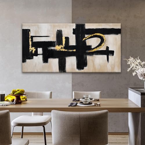 Black And Off-White Abstract Canvas Wall Art For Living Room Prints 24 x 48 - color: black gold, size: 48"L x 24"W