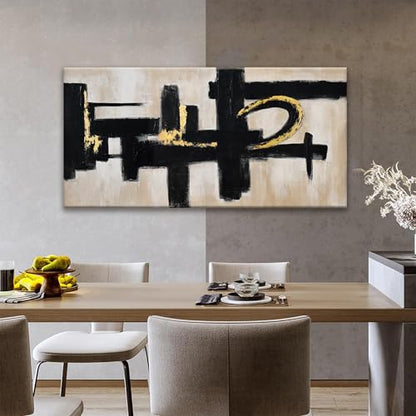 Black And Off-White Abstract Canvas Wall Art For Living Room Prints 24 x 48 - color: black gold, size: 48"L x 24"W