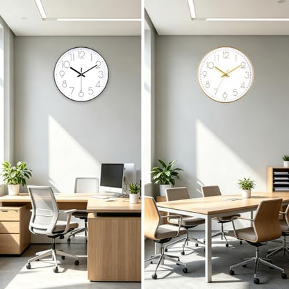 2 Pack Black&Gold Wall Clock 12 Inch Silent Wall Clocks Battery Operated - color: 2 Pack - Black & Gold, size: 12 Inch