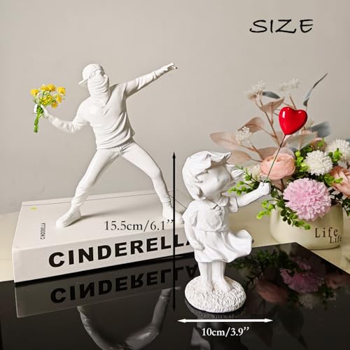 Banksy Street Graffiti Art Statue,Love Balloon Girl Room Decor,Resin Ornaments,Living Room Dining Desk Decorations,Bookshelf Decorative Objects(White) - color: Love Balloon Girl-white