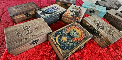 Celestial Sun & Moon Tarot Box | Astrology Sun and Moon Design Jewelry Trinket Keepsake Fengshui Lucky Talisman Storage Box | Gift Idea, Tarot Lover Ornaments for Home Decor (7TCS2)