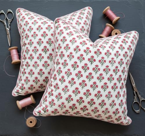 ATOSII Cotton Blockprint Throw Pillow Cover, Gulbahar Pink, 2 Pcs, 18 X 18 - color: Gulbahar, size: 18" x 18" (Pack of 2)