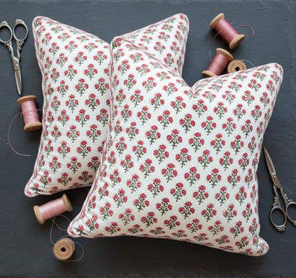 ATOSII Cotton Blockprint Throw Pillow Cover, Gulbahar Pink, 2 Pcs, 24 X 24 - color: Gulbahar, size: 24" x 24" (Pack of 2)