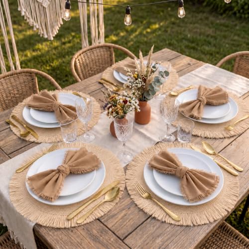 Boho Placemats Napkins Set of 6 Fall Table Brown Linen Napkins - color: Brown