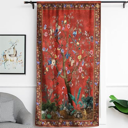 HMS Happy Memories Door Curtain, Tree of Life, 52"x84", 1 Panel - color: Red Tree