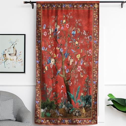 HMS Happy Memories Door Curtain, Tree of Life, 52"x84", 1 Panel - color: Red Tree