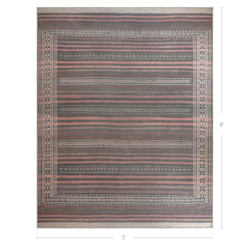 Vibe Stripe 5' x 8' Rust Red & Clay Area Rug - Persian-inspired design - size: 5' x 8' (Rectangular)