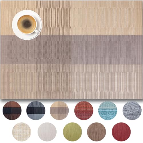 Placemats Set of 4 - Easy Clean Woven Vinyl Placemats for Dining Table, Indoor/Outdoor Place Mats, Washable PVC Table Mats （Gold Dune） - color: D-gold Dune