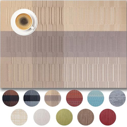 Placemats Set of 4 - Easy Clean Woven Vinyl Placemats for Dining Table, Indoor/Outdoor Place Mats, Washable PVC Table Mats （Gold Dune） - color: D-gold Dune