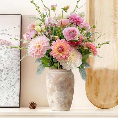 Rustic Ceramic Vase, 8.2 Inch Terracotta Rustic Vase, Farmhouse Decorative Vase Boho Decor, Christmas Decorative Vintage Flower Vase Home Decor, Living Room, Entryway, Holiday Wedding New Year Gifts - color: 111-1-8.2in