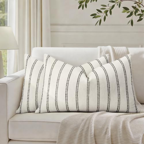 HOMEIDEAS Decorative Black and White Throw Pillow Covers 20x12 Set of 2 - color: Black Striped, size: 20" x 12" (Pack of 2)