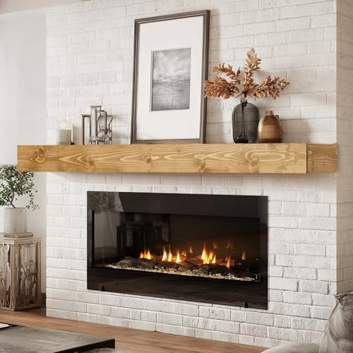 72x8x3in Rustic Fireplace Mantel Pine Wood, Natural Wood - color: Natural Wood, size: 72x3x8-hollow
