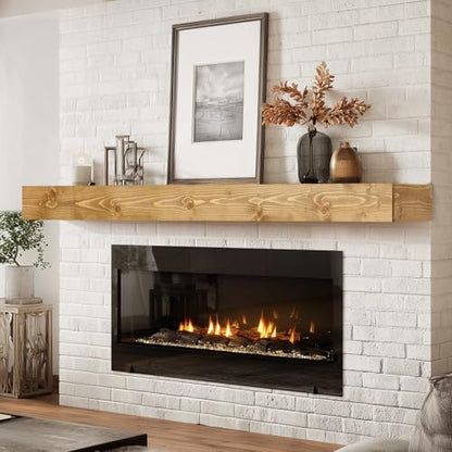 72x8x3in Rustic Fireplace Mantel Pine Wood, Natural Wood - color: Natural Wood, size: 72x3x8-hollow