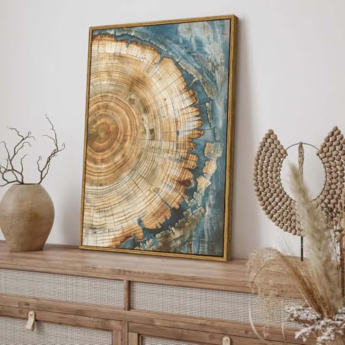 BingruiArt Faux Wood Tree Ring 08 Canvas Wall Art 16x24 Framed - color: Tree Ring - 08, size: 24"L x 16"W