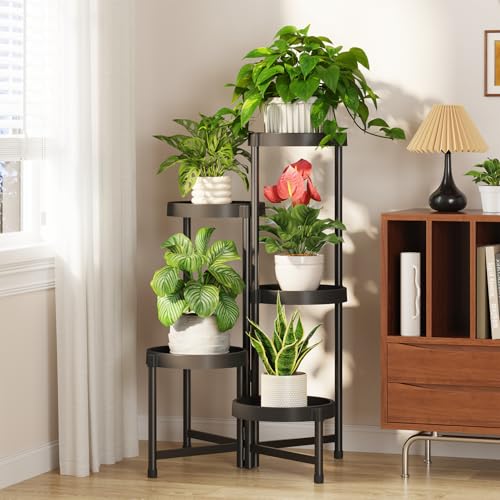 LASZOLA Plant Stand Indoor Outdoor Tall with Plastic Tray, 5 Tiers Black - color: Obsidian Black, size: 5 Tier