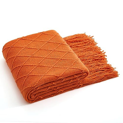 Acrylic Knitted Throw Blanket, 50 x 60 Inches, Orange - color: Orange