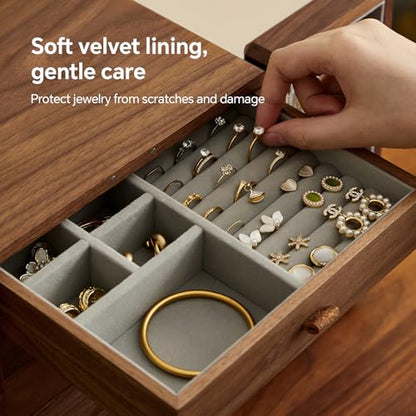Black Walnut Wood Jewelry Box for Women, Large - size: Double doors