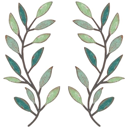Zhengmy 2 Pcs Metal Leaf Wall Art Vine Branch Decor,Gradient Green - color: Gradient Green