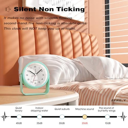 AYRELY® 3.5" Small Analog Travel Alarm Clock, Battery Operated Desk Clock - color: Light Blue