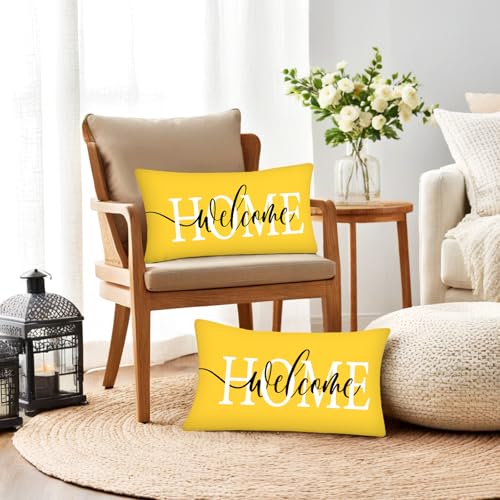 Yellow Lumbar Pillow Covers 12X20 Set of 2, Welcome Home - color: Welcome Home