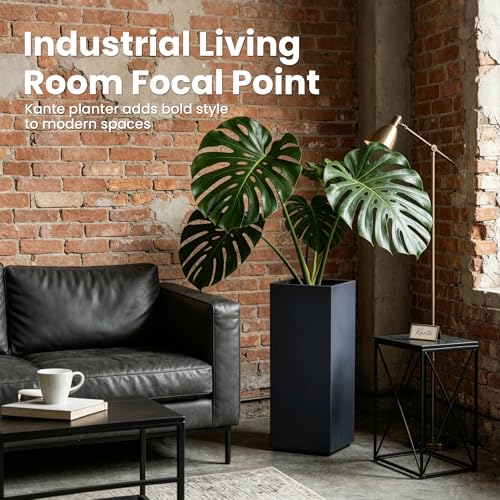 Kante Small Column Square Charcoal Concrete Planter 19.9" H, Outdoor - color: Charcoal, size: 19.9" H