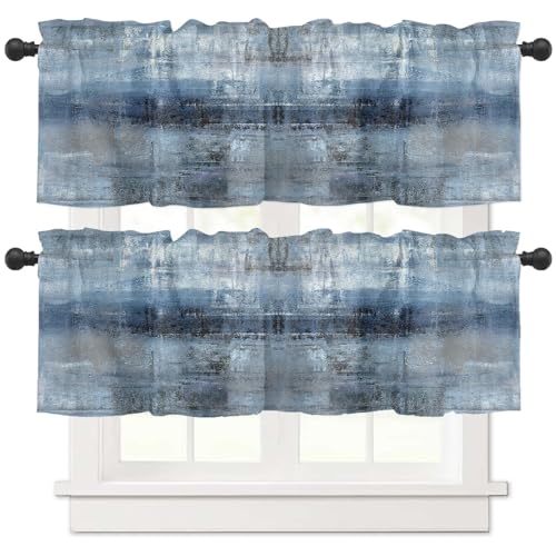 2 Pack Navy Blue Window Valances, Abstract Art Valances for Windows Treatment, Farmhouse Rod Pocket Decorative Curtain Valance for Bathroom Bedroom Living Room, 54 X 18 in Blue, 2 Panel - color: Navy Blue, size: 54"W x 18"L (Pack of 2)