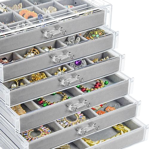 Watpot Acrylic Jewelry Box Organizer and Storage 6 Drawer for Earring Display Gray - color: Gray 6 Layers