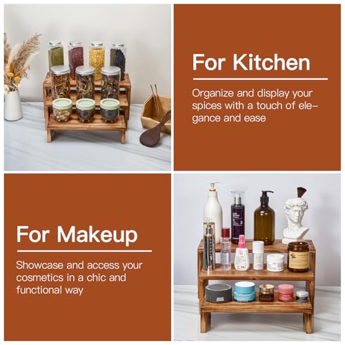 DAOYOUSKY Set of 3 Wooden Rustic Cupcake Stand for 24 Cupcakes, Stepped Wood Display Stand for Weddings, Tiered Party Buffet Table Display Nesting Riser for Food , Dessert, Cookie, Craft Show, Burnt - color: Burnt