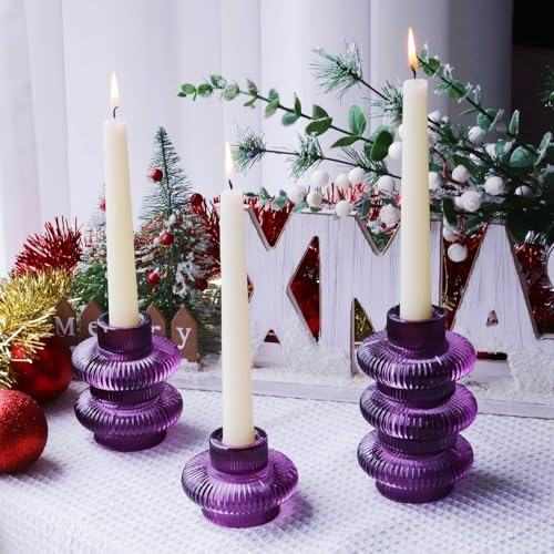 VOHO Set of 6 Purple Taper Candle Holders for Halloween Thanksgiving Gifts - color: Purple