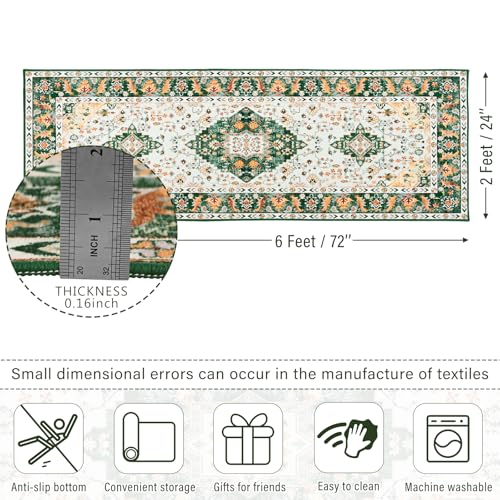 Amearea Vintage Design Runner Rugs for Living Room, 2x6 Green Runner Rug - color: Green, size: 2' X 6' (Runner)