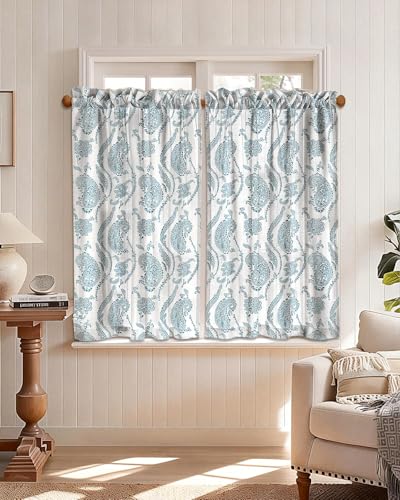 Miss Adola 45 Inch Length Kitchen Tier Curtains, Blue Farmhouse - color: Blue Farmhouse, size: 28"W x 45"L (Pack of 2)