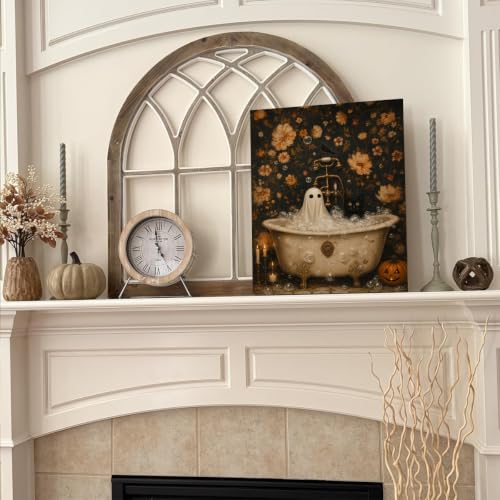 Halloween Wall Art Decor Ghost Black Cat Bubble Bath Canvas Print Framed - color: M