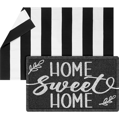 Geelin 2 Pcs Home Sweet Home Doormat, Black and White Striped Rug Set - style: Stripe Home Sweet Home