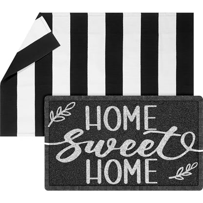 Geelin 2 Pcs Home Sweet Home Doormat, Black and White Striped Rug Set - style: Stripe Home Sweet Home