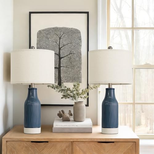 23.5" Bedside Lamps Set of 2, Blue Ceramic Table Lamp for Bedroom - color: Blue-2Pack-23.75"