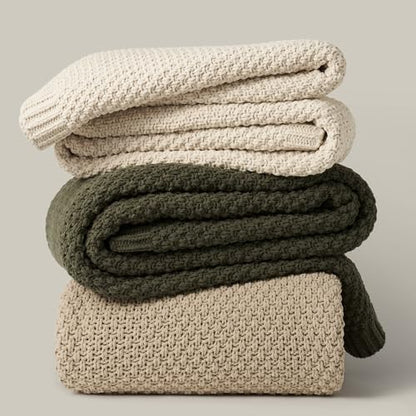 EVERGRACEHOME Chunky Chenille Knit Throw Blanket, 108x92, Olive Green - color: Olive Green, size: 108" X 92"