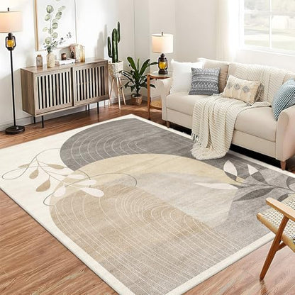 MUJOO 5x7 Area Rugs Washable Low Pile Non Slip Mid Century Modern Large - color: Beige（modern）, size: 5' x 7' (Rectangular)